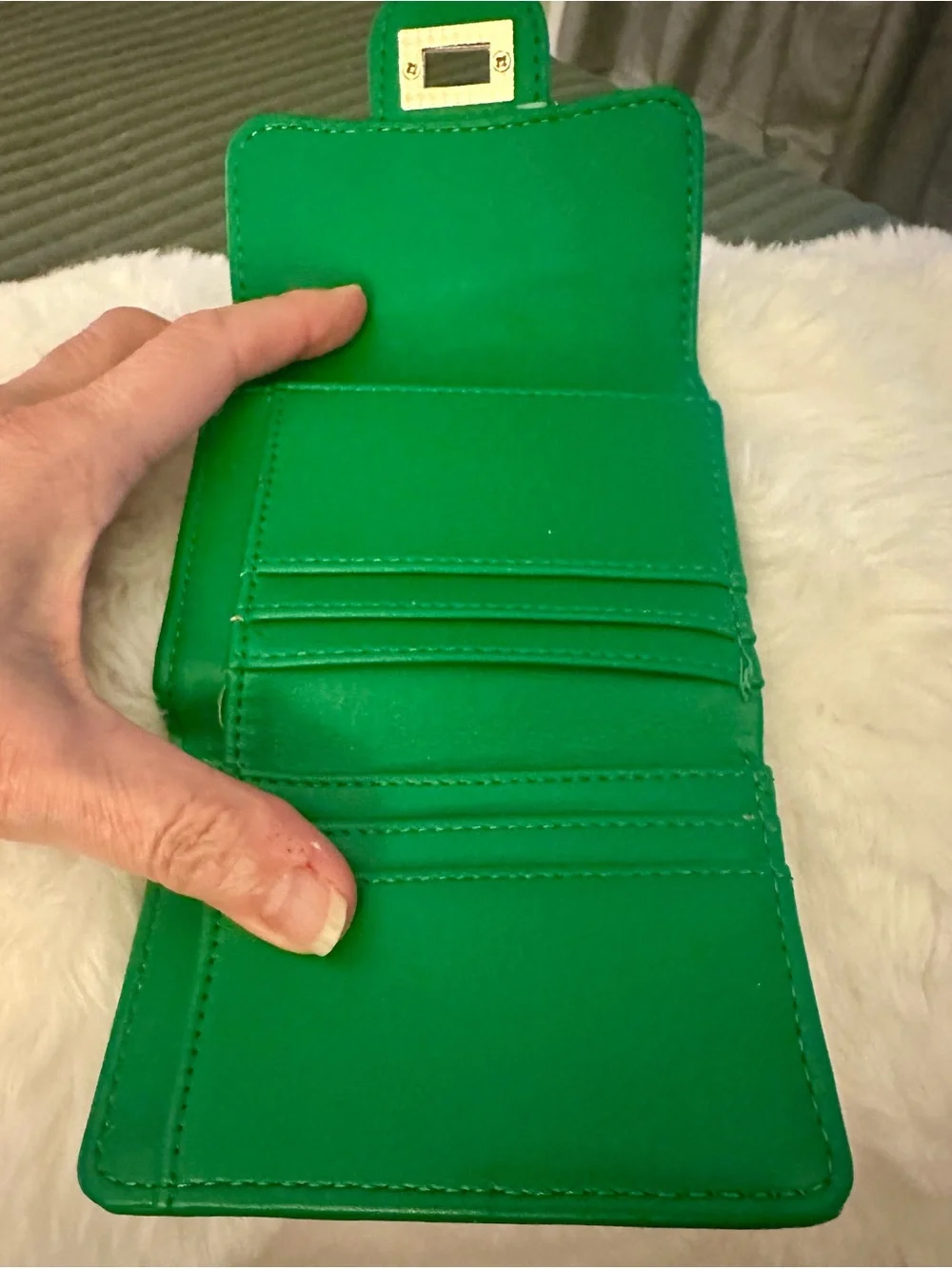 Quilted Green Mini Wallet with Gold Turn-Lock Accent